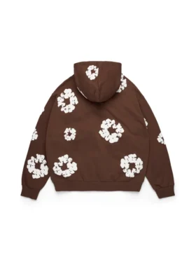 Cotton Wreath Zip Hoodie Dark Brown